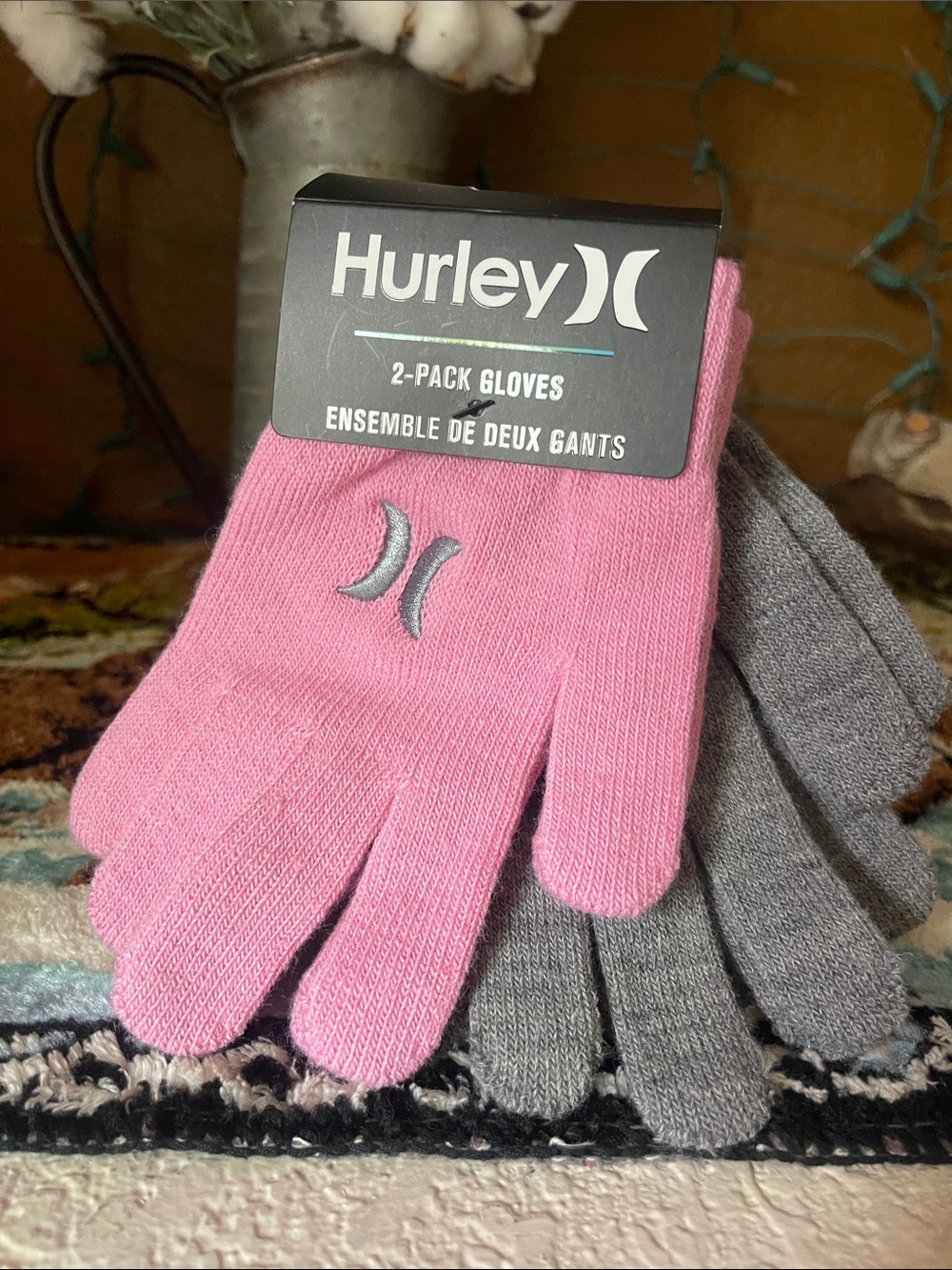 Hurley 2-Pack Knit Gloves - Pink & Gray